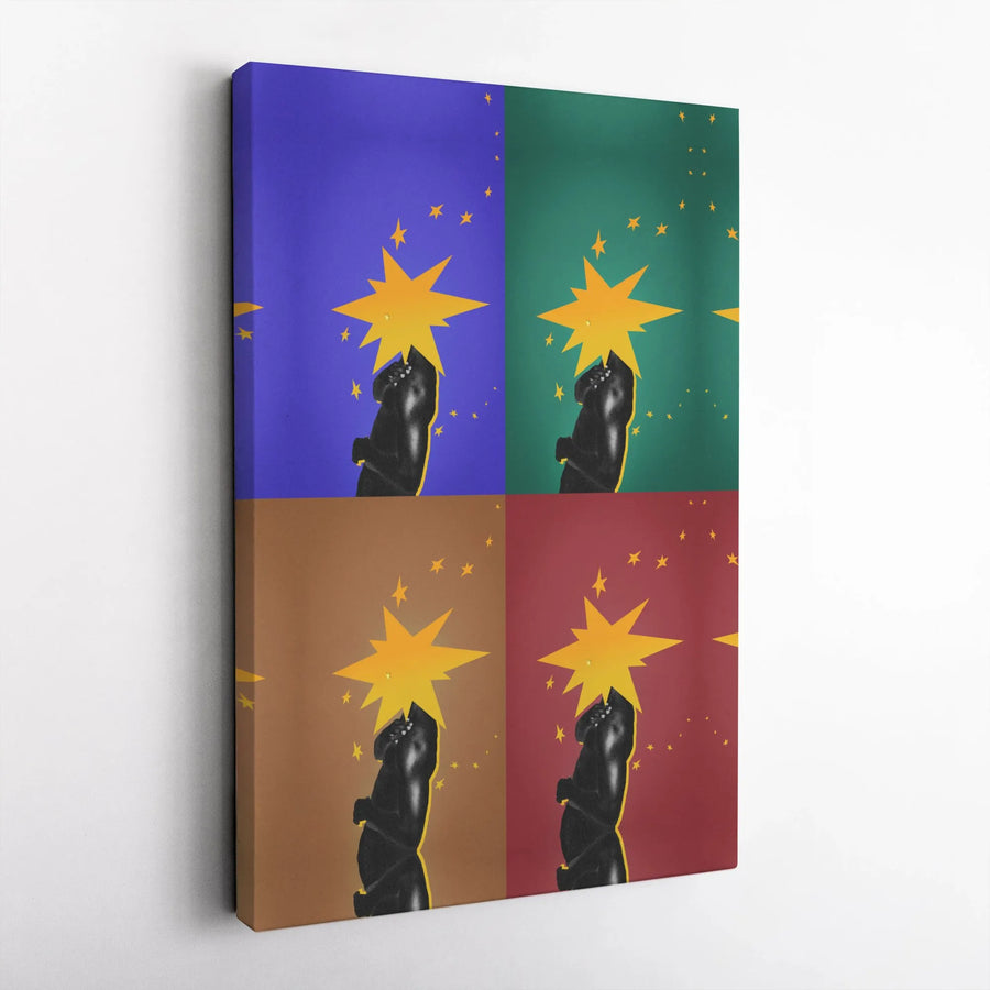 Pop Art Portrait Canvas | Black Man With Stars Contemporary Print | Premium Fade-Resistant Wall Art | Modern Home And Office Decor Gift