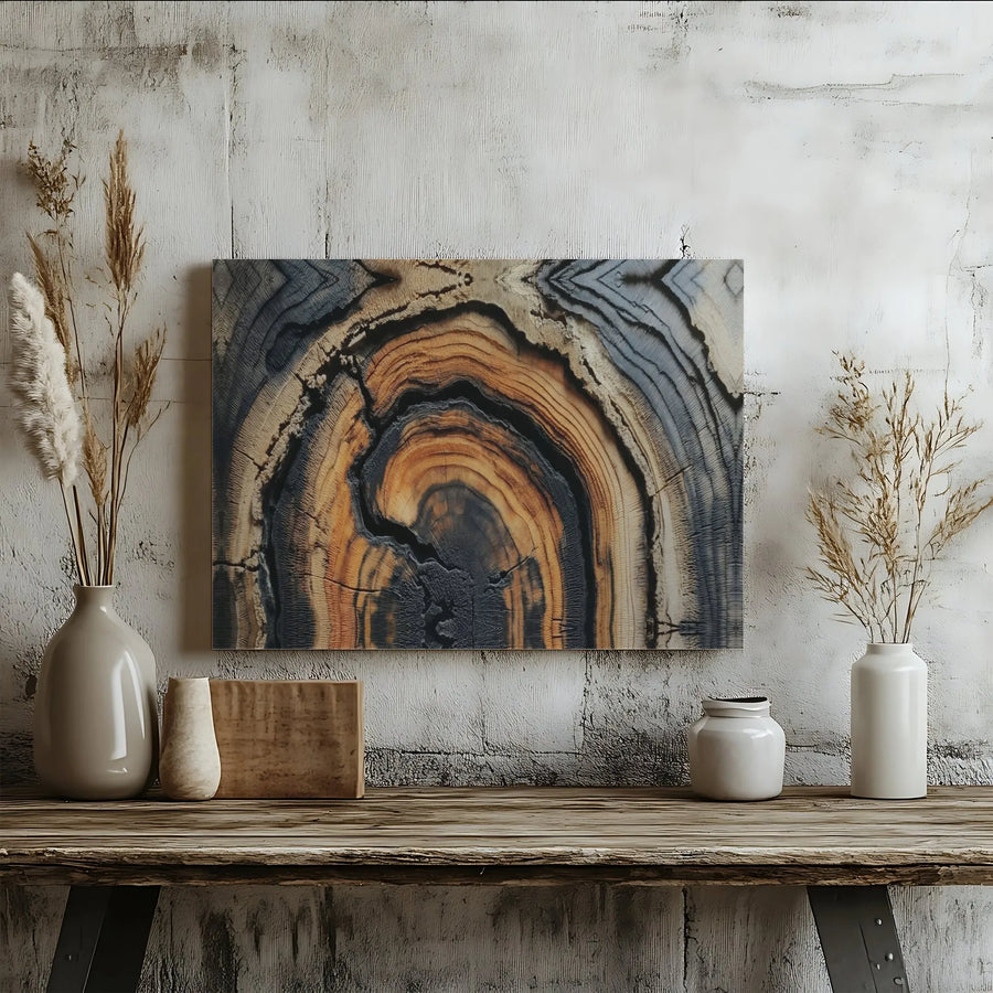 Abstract Tree Ring Wall Art | Charred Wood Grain Texture Canvas | Premium Gallery-Quality Print | Modern Home & Office Decor Gift