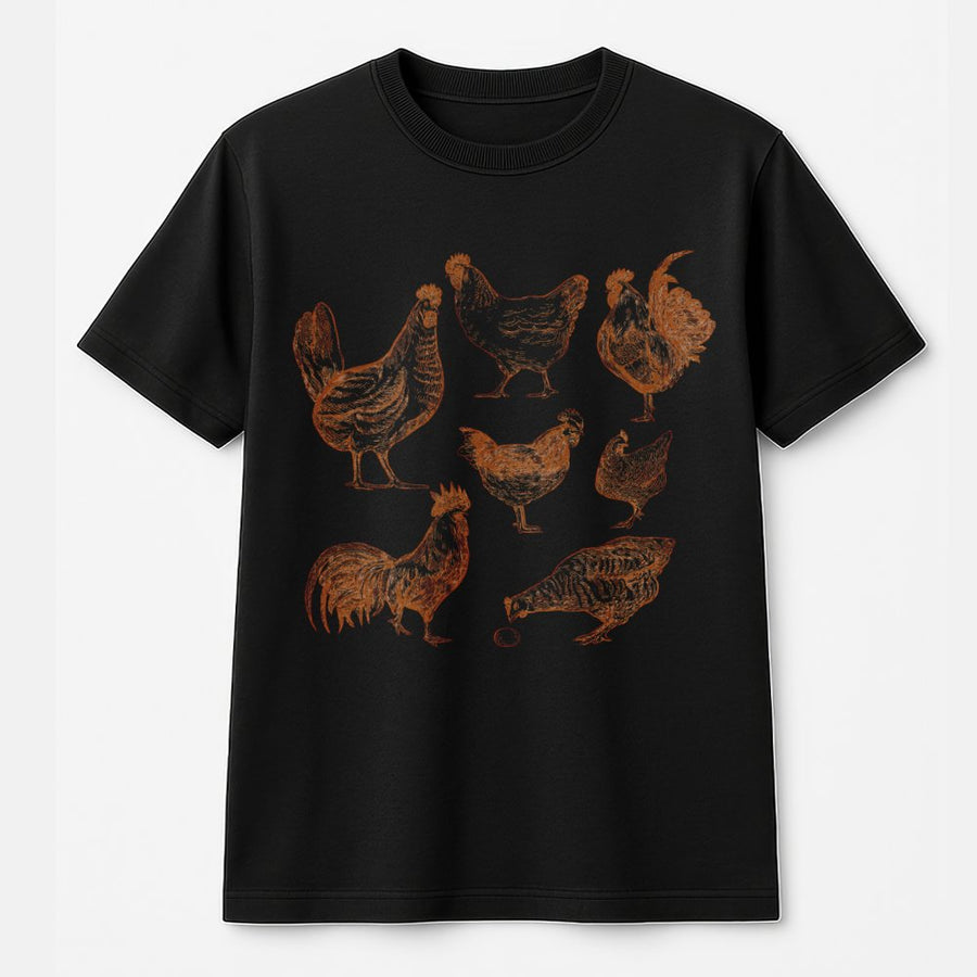 Vintage Chicken T-Shirt | Rustic Farmhouse Poultry Sketch Print | 100% Soft Cotton | Gift for Chicken Lovers, Farmers & Homesteaders