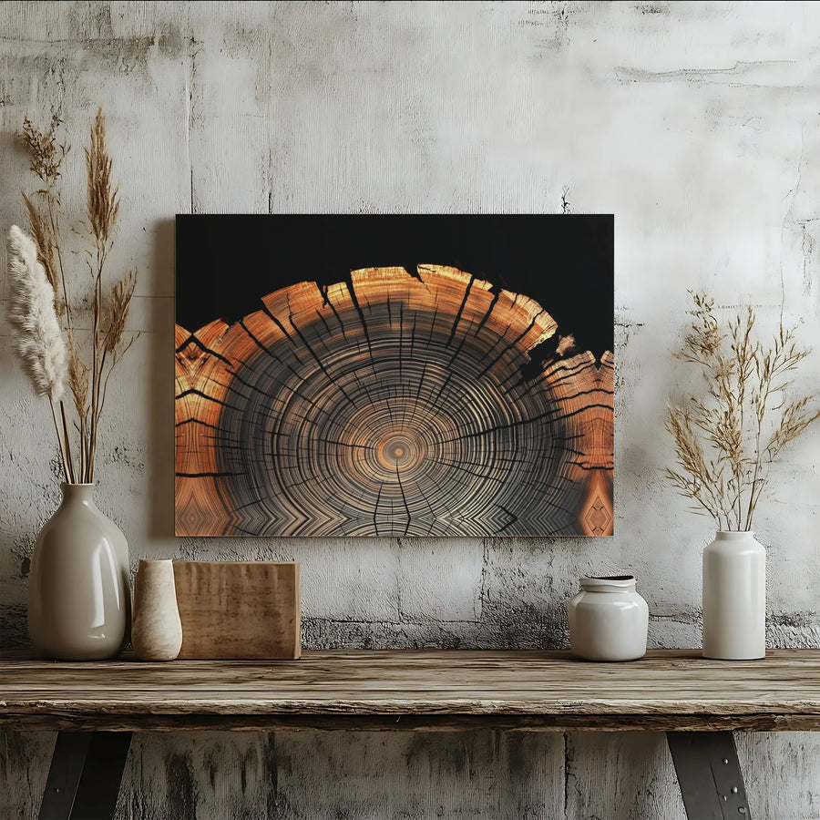 Tree Ring Canvas Wall Art | Abstract Wood Grain Cross Section | 1.25" Premium Gallery Wrap | Modern Nature Home Decor for Living Room