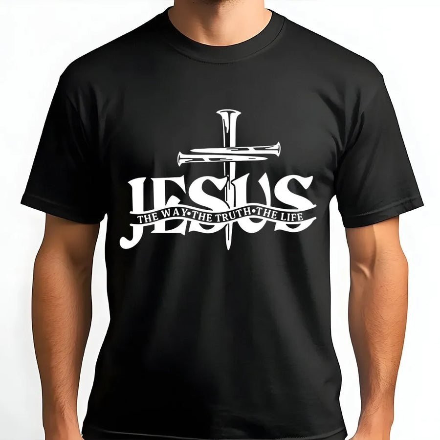 Jesus The Way The Truth The Life T-Shirt | Minimalist Cross Religious Graphic | Soft 100% Cotton Premium Tee | Faith-Based Inspirational Gift For Believers