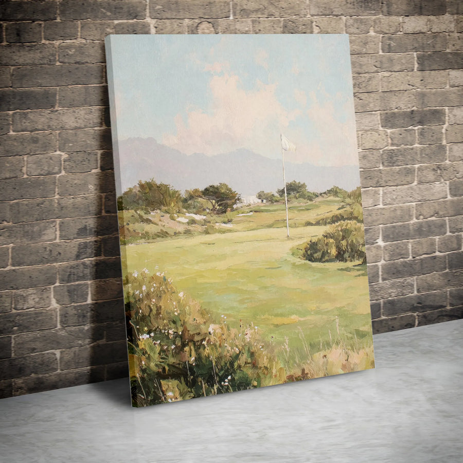 Golf Course Canvas Wall Art | Vintage Style Golf Painting Print | Premium Gallery Wrapped Canvas | Gift for Golfer Man Cave Decor