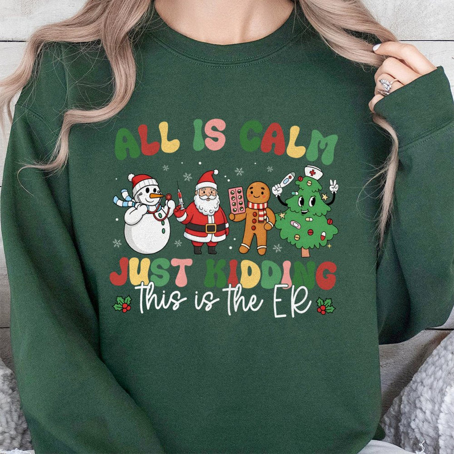 Nurse Christmas Sweatshirt | Funny ER Medical Staff Holiday Design | Cotton Blend Crewneck | Emergency Room Doctor Gift