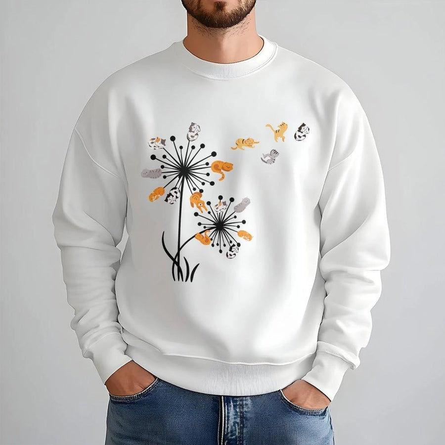 Dandelion Cat Sweatshirt | Whimsical Floral Kitten Graphic Design | Premium Cotton-Blend Comfort | Cute Cat Mom Gift for Animal Lovers