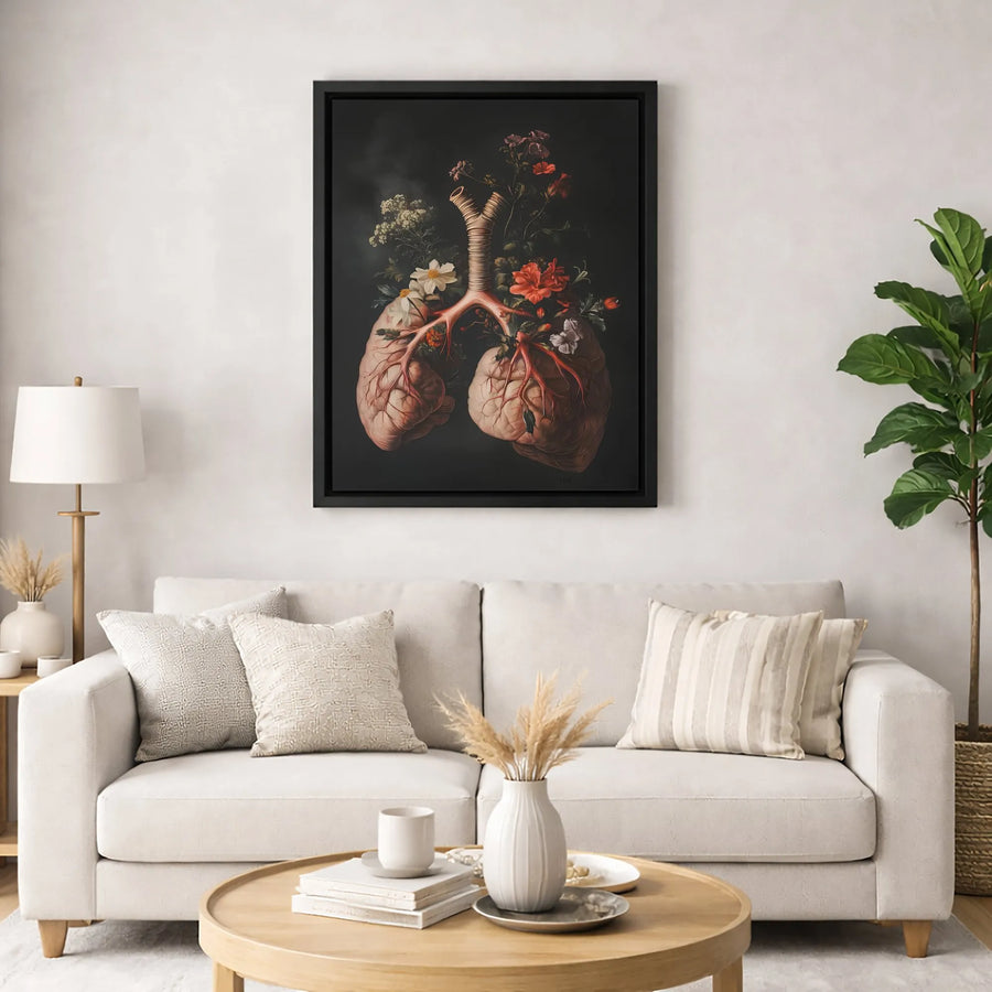 Anatomical Lungs Canvas Print | Floral Human Anatomy Wall Art | Premium 1.25 inch Gallery Wrap | Medical Office Decor Gift
