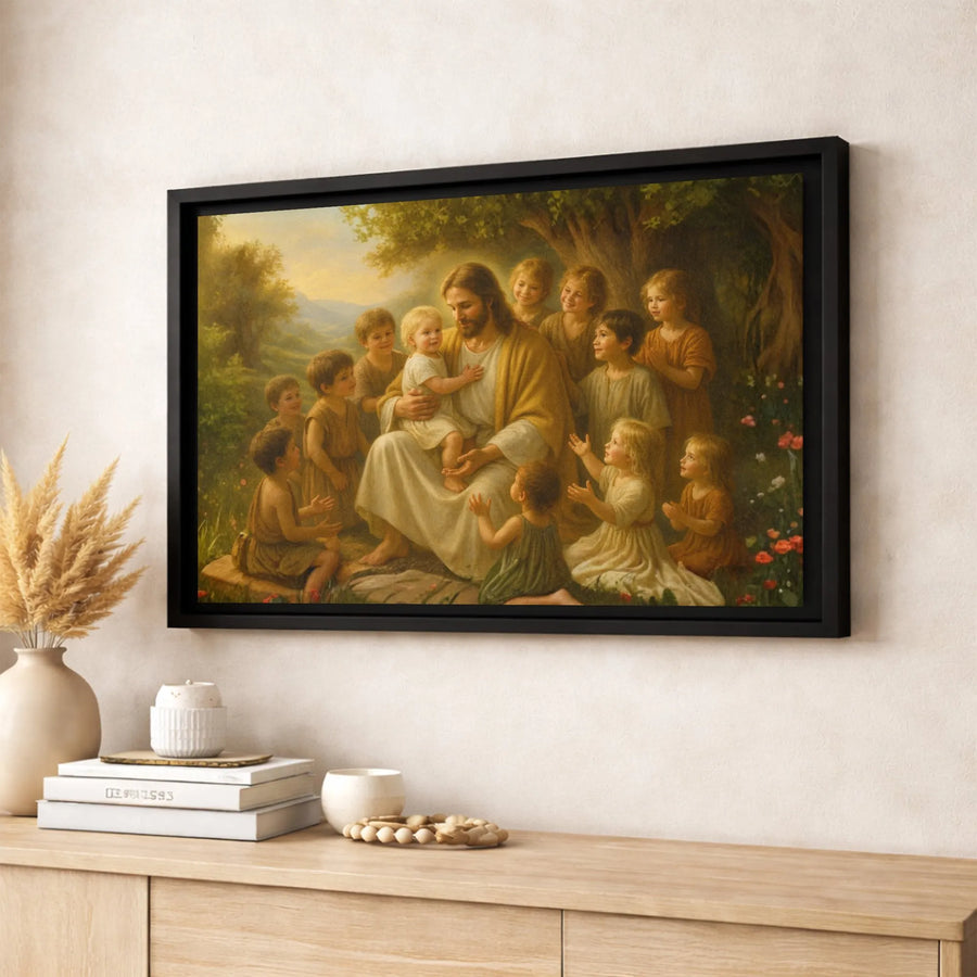 Jesus With Children Canvas Print | Religious Fine Art Wall Decor | Premium Fade-Resistant Gallery Wrap | Christian Home Gift For Living Room