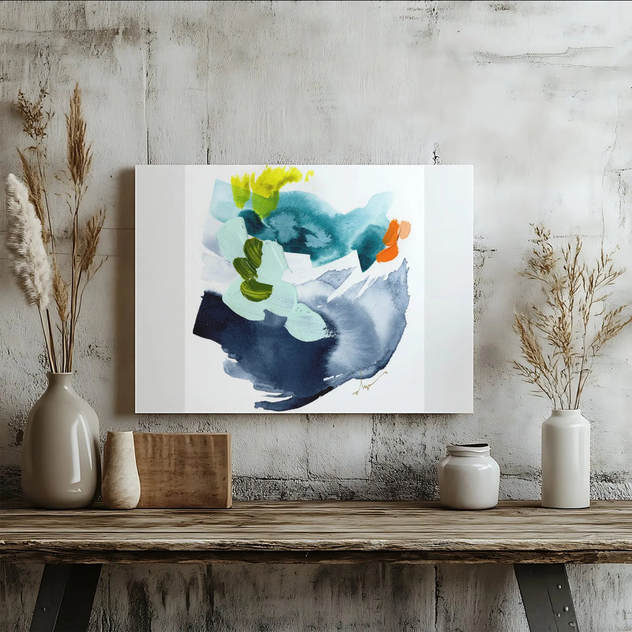 Abstract Canvas Wall Art | Watercolor Blue And Green Expressionist Print | 1.25-Inch Gallery Wrap | Modern Home Office Decor Gift