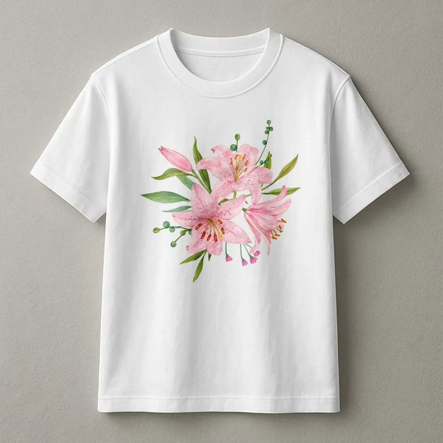 Pink Lily T-Shirt | Watercolor Floral Botanical Graphic | Soft Cotton Blend Sweatshirt | Unisex Aesthetic Gardener Gift