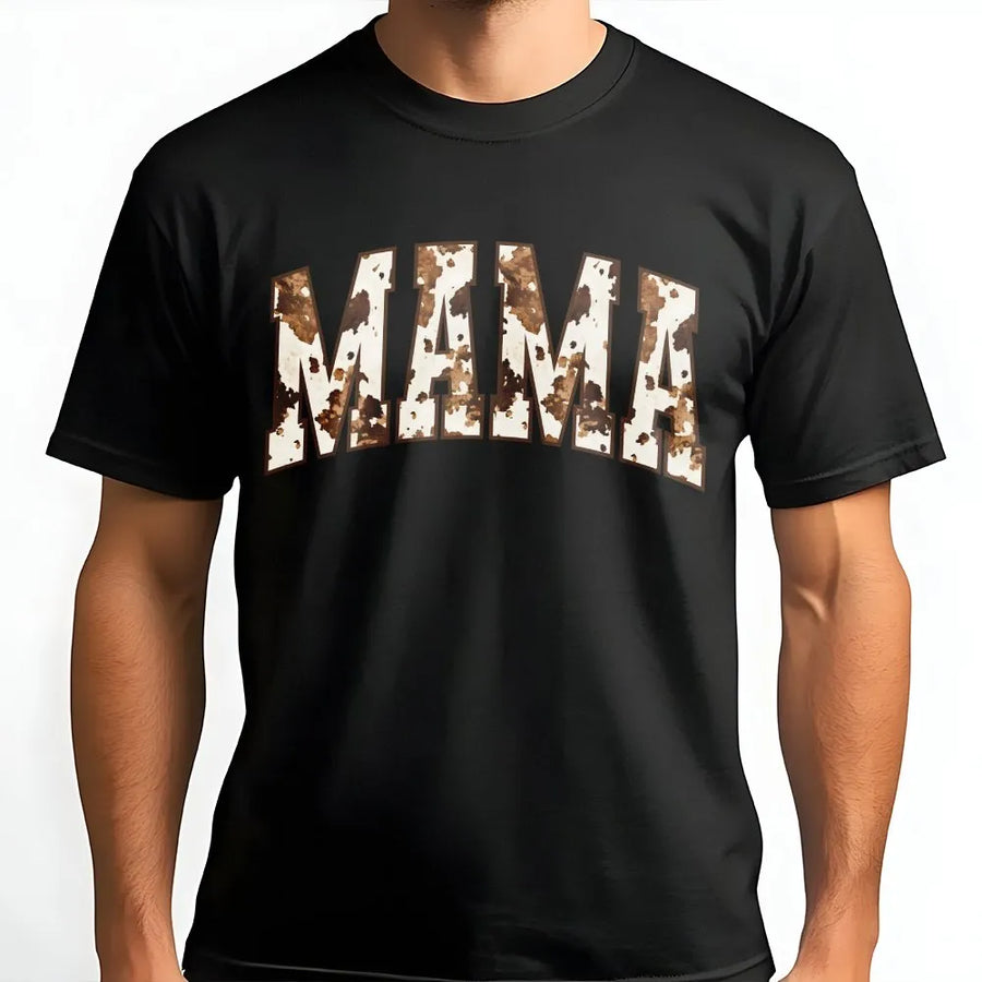 Mama Cow Print T-Shirt | Western Farmhouse Graphic Pullover | Cozy Cotton Blend | Trendy Mothers Day Gift for New Mom