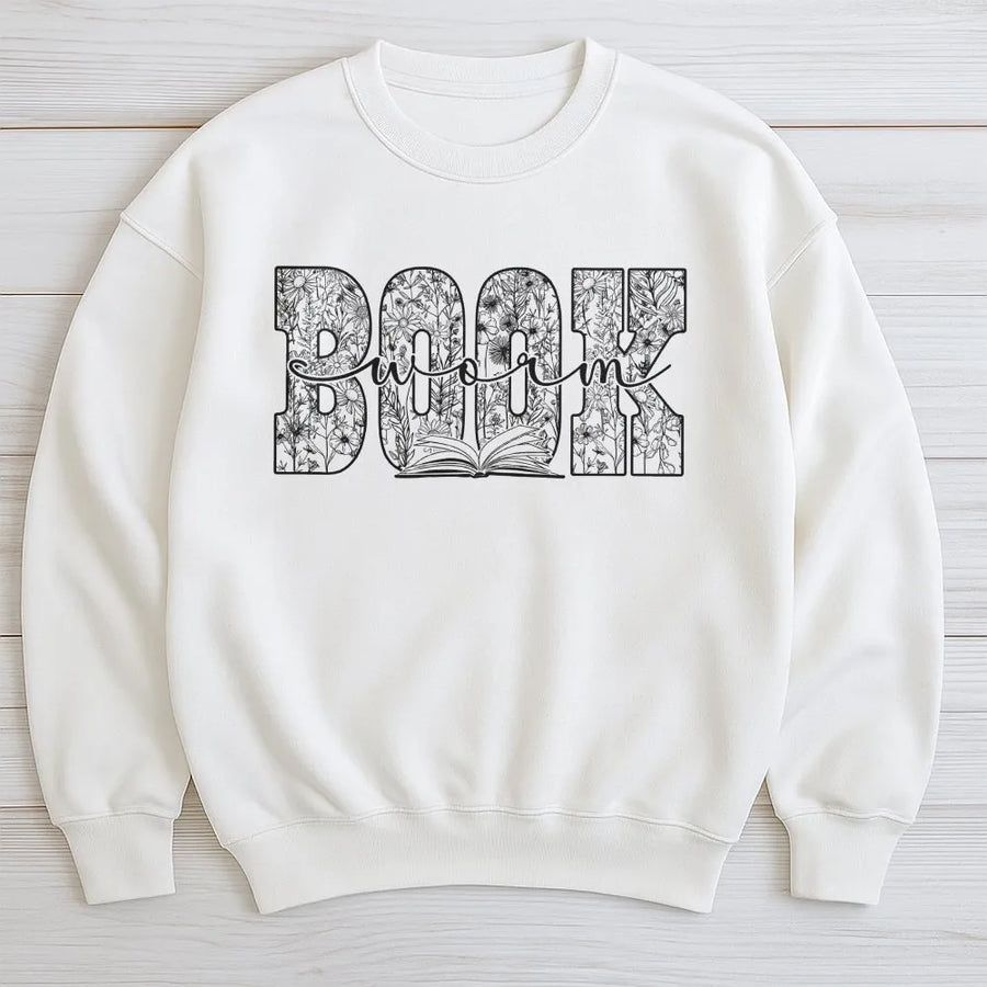 Bookworm Hoodie Sweatshirt | Wildflower Botanical Illustration | Soft Cotton Blend Pullover | Gift for Reading Lover, Librarian, or Teacher