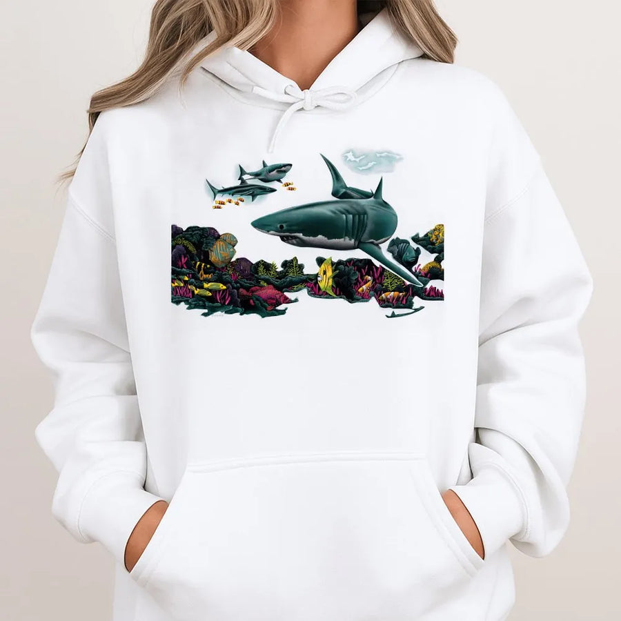 Great White Shark Hoodie | Vintage Ocean Life Graphic Tee | Premium Cotton | Gift for Marine Biology Fans