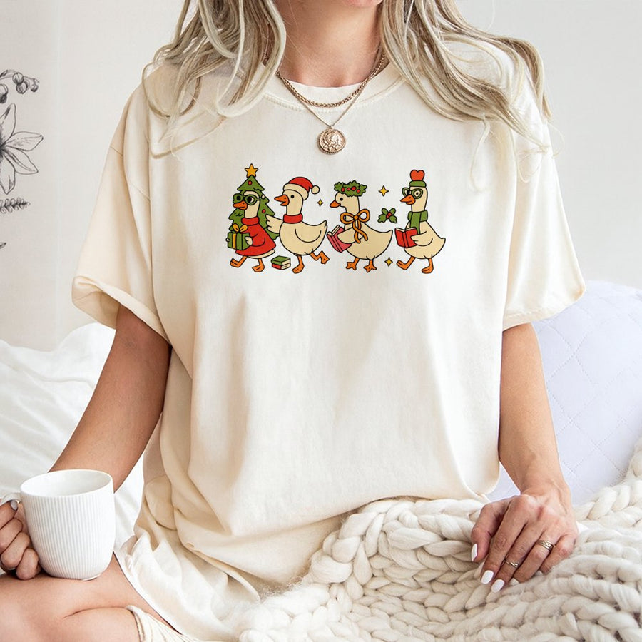 Christmas Duck T-Shirt | Cute Holiday Goose Graphic Tee | 100% Cotton Premium Gift | Teacher Christmas Apparel For Women And Men