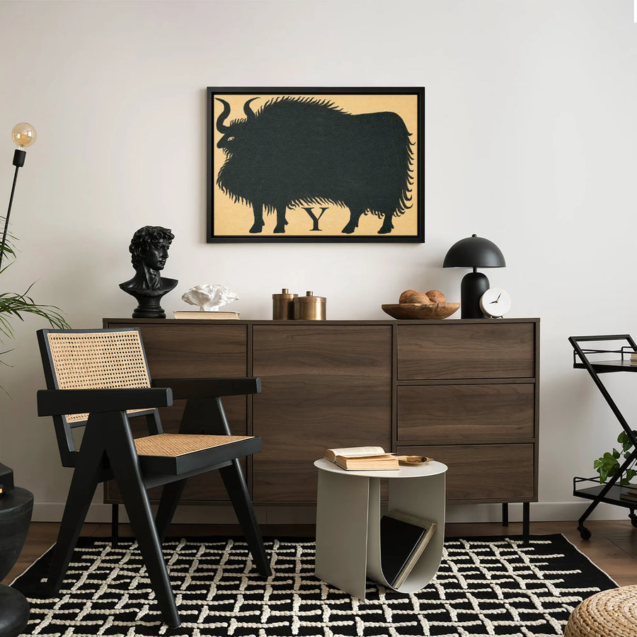 Yak Wall Art Canvas | Black Silhouette Animal Alphabet Print | Premium Gallery Wrapped Decor | Modern Nursery or Office Wall Decor