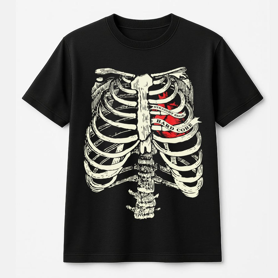 Skeleton Ribcage Graphic T-Shirt | Straight Edge Hardcore Heart Anatomy Design | 100% Cotton Premium Tee | Edgy Alternative Streetwear Gift for Men Women