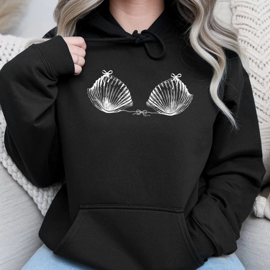 Seashell Hoodie | Coquette Bow Seashell Bikini Graphic | Soft Cotton-Blend Unisex Fit | Unique Gift for Beach Lover & Mermaid Core Aesthetic
