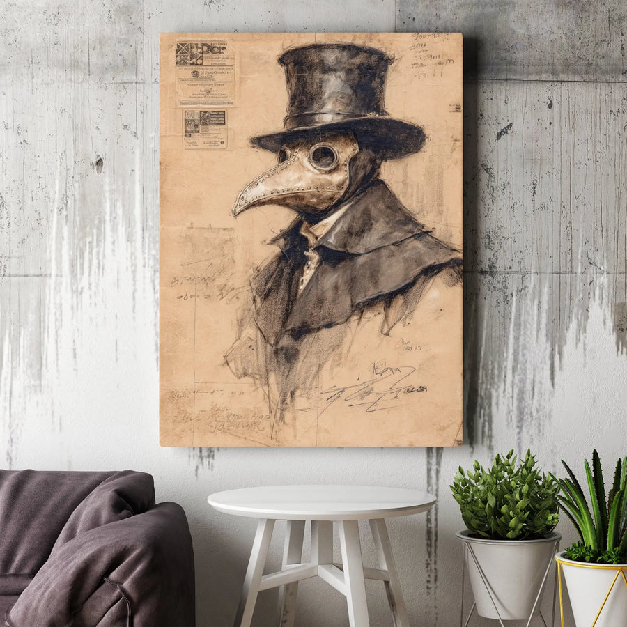 Plague Doctor Wall Art | Vintage Sketch Aesthetic Drawing | Gallery Quality Canvas Print | Gothic Home Decor Gift for Dark Academia Enthusiasts