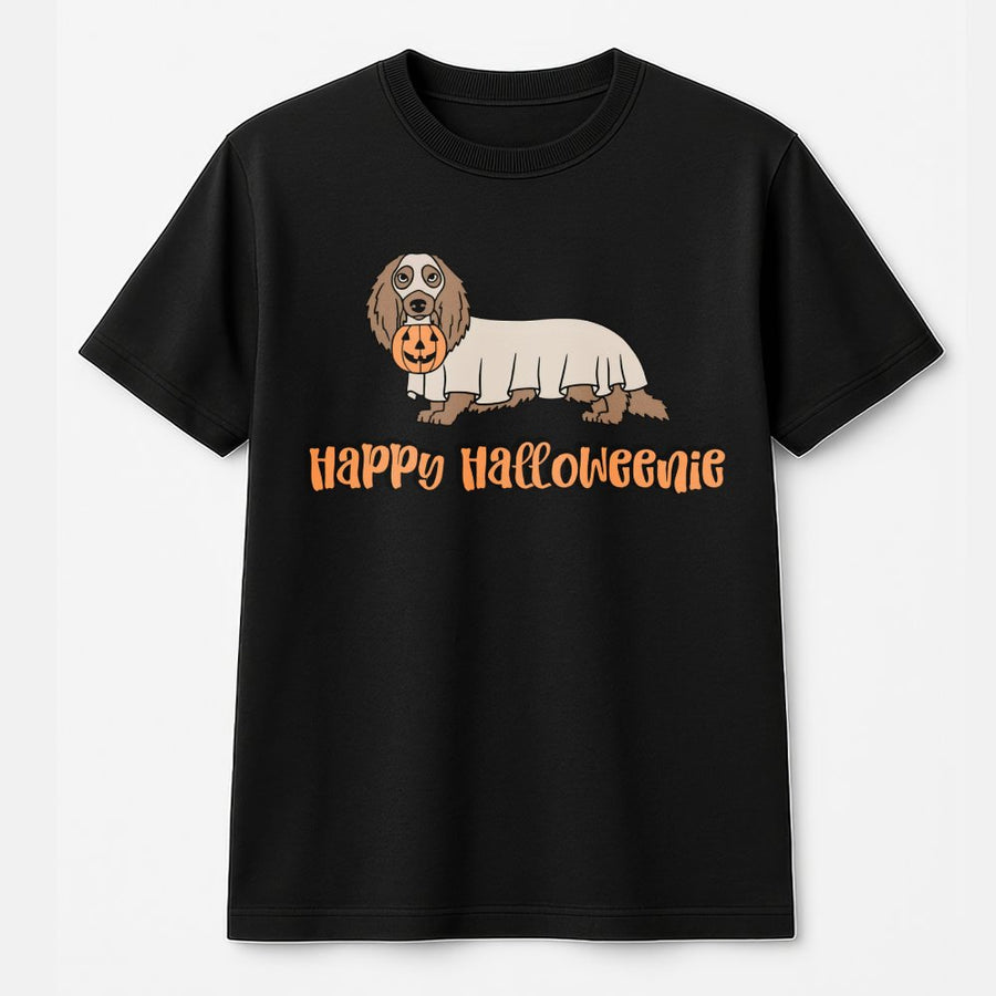 Dachshund Halloween T-Shirt | Happy Halloweenie Ghost Dog Design | Premium Soft Cotton Tee | Funny Dog Mom Gift for Fall