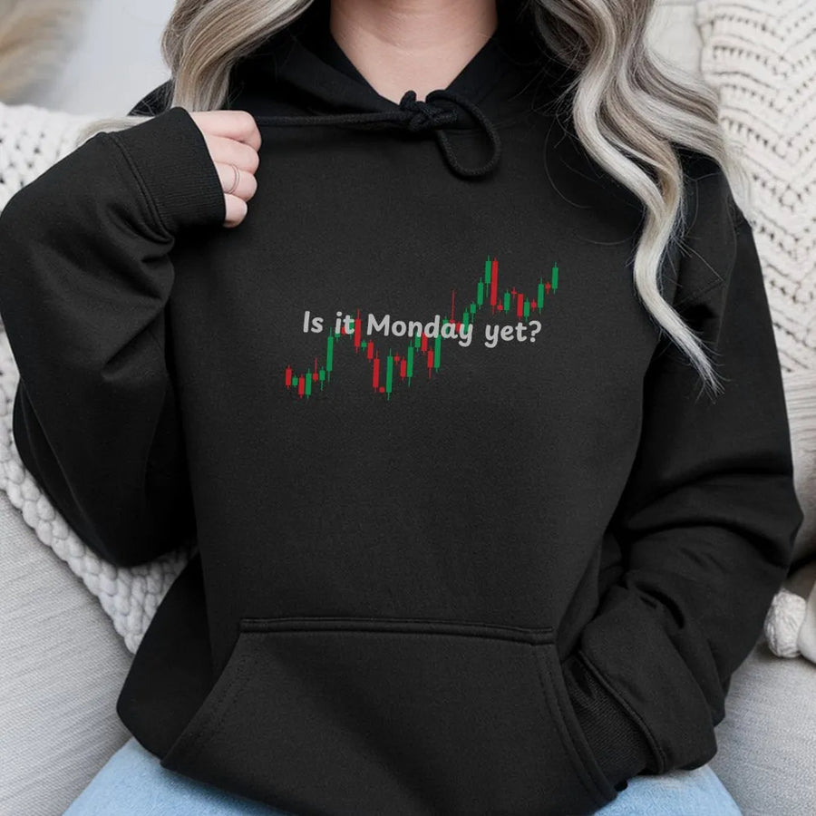 Stock Market Hoodie | Is It Monday Yet Candlestick Chart | Premium Cotton Blend | Gift for Day Trader Investor Wall Street Enthusiast