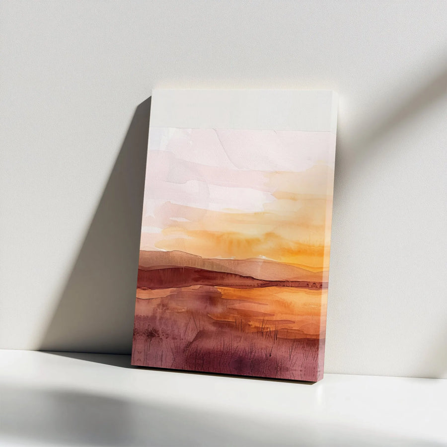 Abstract Watercolor Landscape Canvas | Golden Hour Rolling Hills Wall Art | Premium Gallery Wrap Decor | Modern Minimalist Home Office Gift