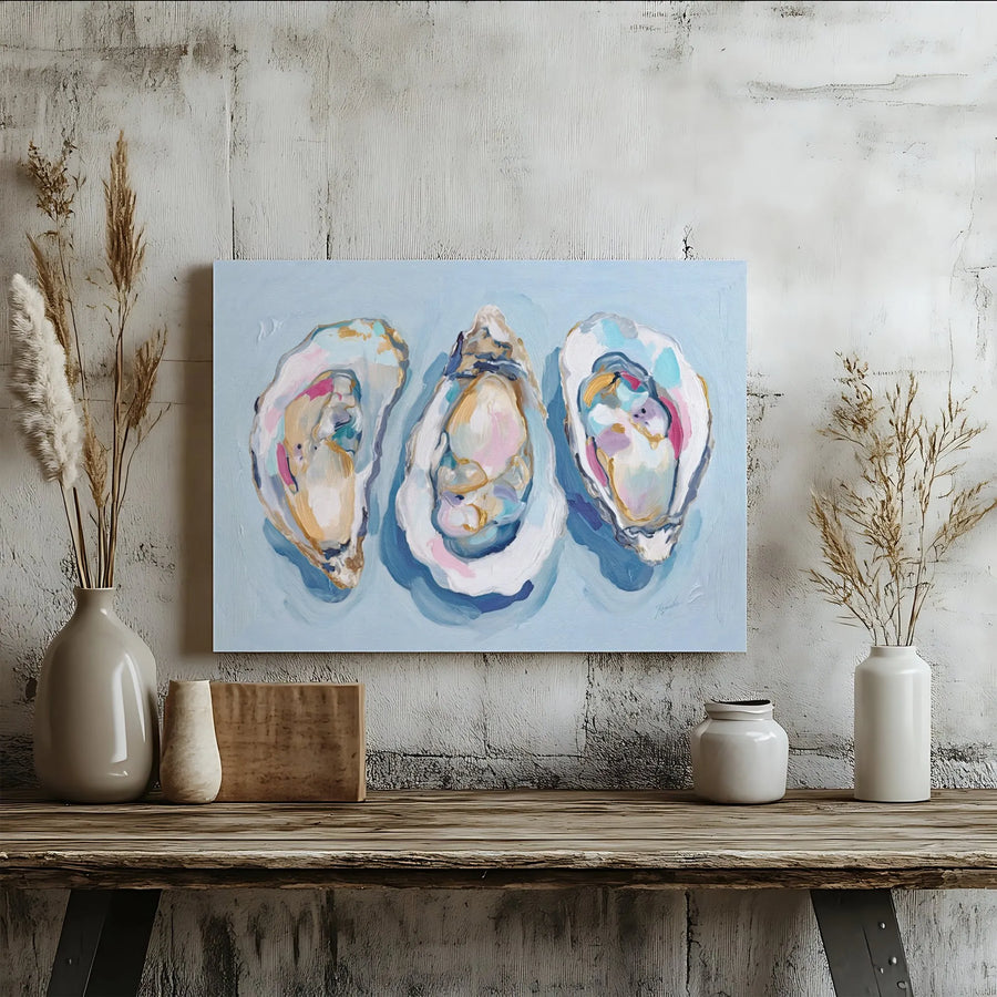 Coastal Oyster Wall Art | Abstract Seashells Canvas Painting | Gallery Wrapped Premium Decor | Beach House Living Room Gift