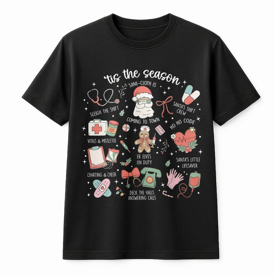 Nurse Christmas T-Shirt | Funny Healthcare Holiday Graphic Tee | Soft Cotton Premium Quality | Gift for RNs, LPNs, Nursing Students & Medical Staff