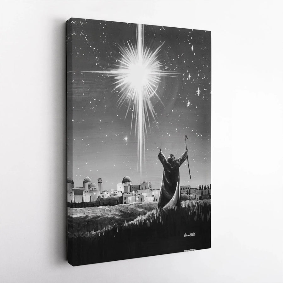 Star Of Bethlehem Canvas Art | Nativity Shepherd Black and White Wall Decor | Gallery-Wrapped Premium Print | Religious Christmas Gift for Home