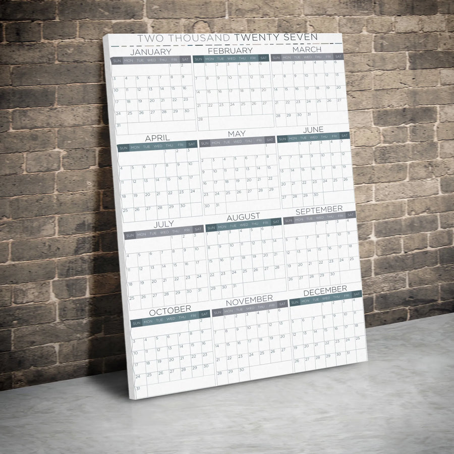2027 Year at a Glance Calendar Canvas | Minimalist Full Year Wall Art | Premium Fade-Resistant Gallery Wrap | Home & Office Decor Gift