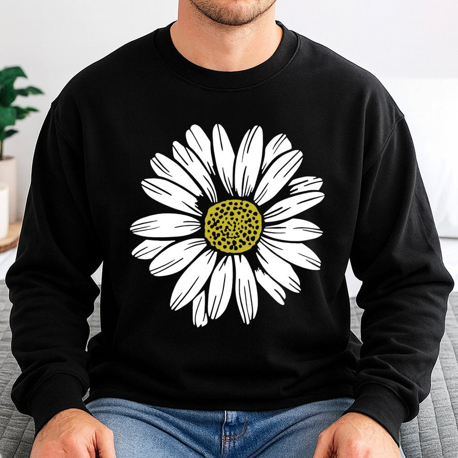 Daisy Flower Graphic Sweatshirt | Minimalist Botanical Art Print | Premium Cotton-Blend Crewneck | Cute Nature Lover Gift For Her