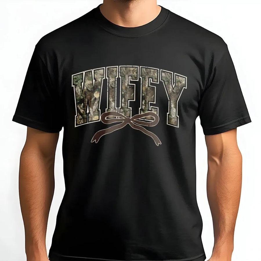 Wifey Camo T-Shirt | Rustic Bow Print Graphic Tee | Premium 100% Cotton | Cute Country Wedding Gift for Her