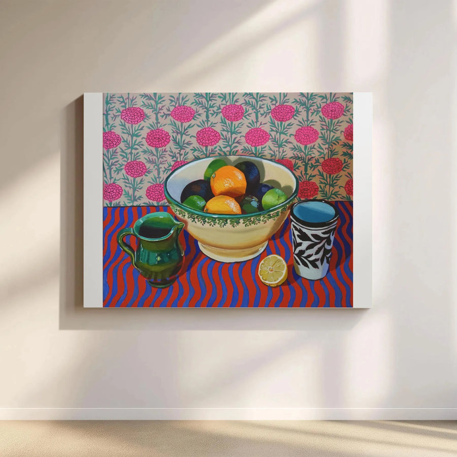 Vibrant Still Life Canvas Print | Colorful Citrus Fruit Bowl Painting | Premium Fade-Resistant Art | Modern Kitchen & Dining Wall Decor Gift