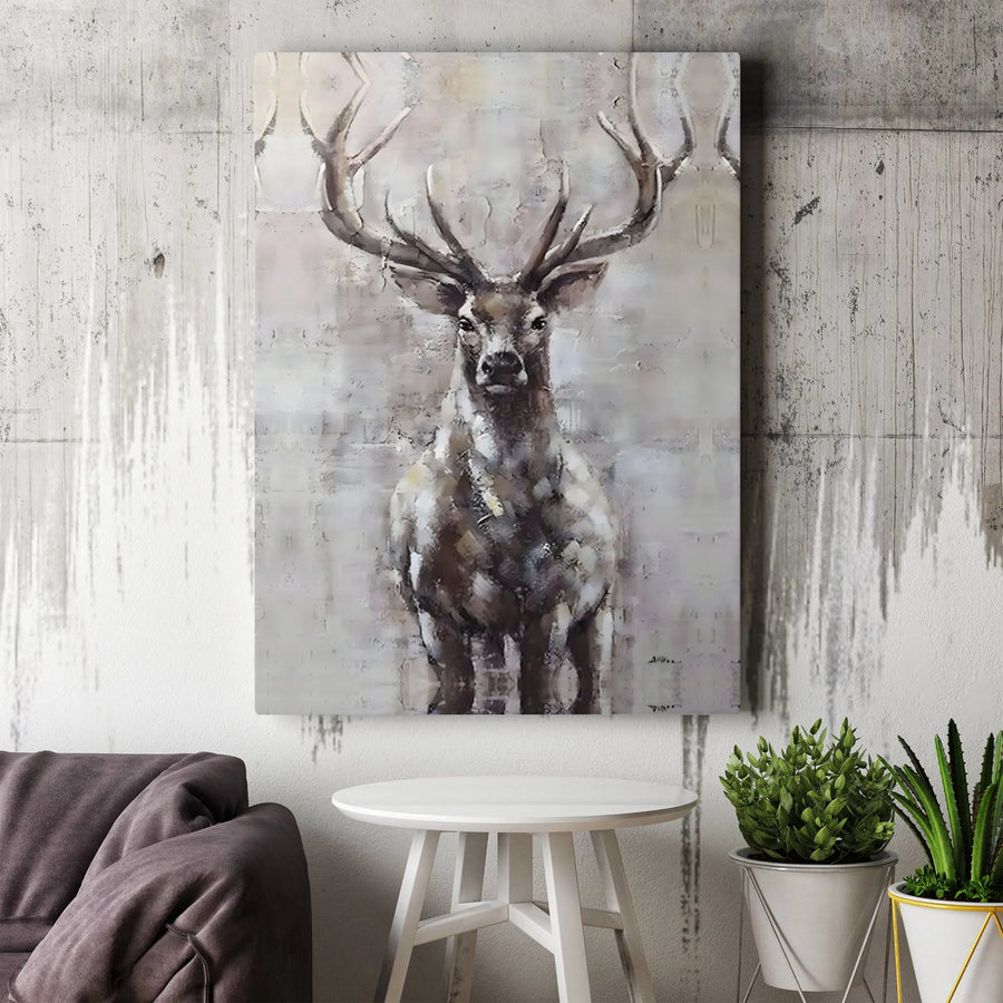 Rustic Deer Canvas Wall Art | Textured Stag Portrait Painting | Premium Gallery Wrapped Canvas | Cabin Decor Gift for Men