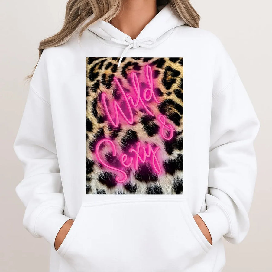 Wild and Sexy Leopard Print Hoodie | Pink Neon Graphic Streetwear | Premium Cotton Blend | Trendy Aesthetic Gift for Her