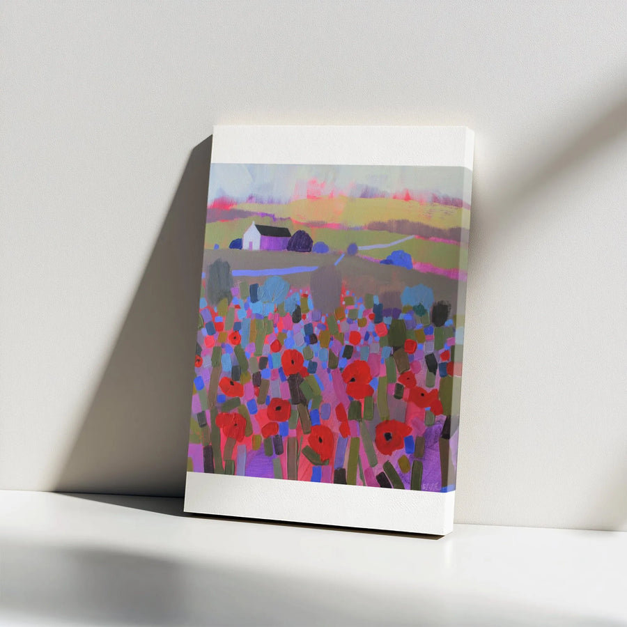 Abstract Poppy Field Canvas Wall Art | Vibrant Floral Meadow Painting Print | Premium Gallery Wrap Canvas | Modern Farmhouse Living Room Decor Gift