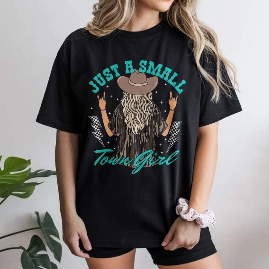 Small Town Girl Graphic T-Shirt | Retro Cowgirl Western Aesthetic | Premium Soft Cotton | Country Music Lover Gift for Her