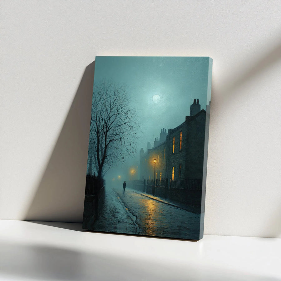Foggy City Street Canvas Print | Moody Nocturnal Urban Landscape | Premium 1.25-Inch Gallery Wrap | Atmospheric Wall Art for Home or Office