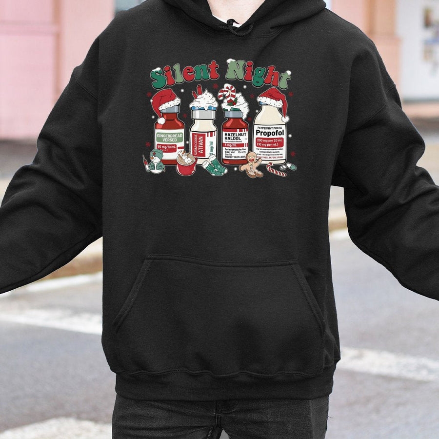 Silent Night Christmas Hoodie | Funny Medical Nurse Holiday Sweater | Premium Cotton-Blend | Nursing Student Gift For Her Him