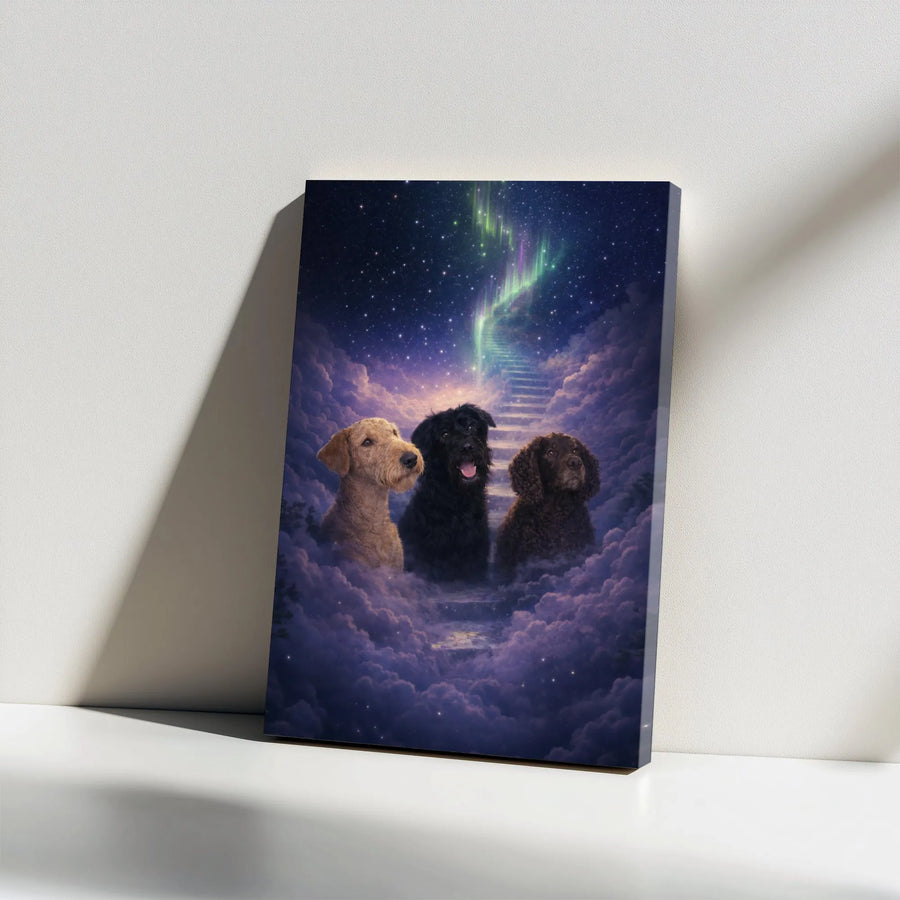 Dog Memorial Canvas Wall Art | Rainbow Bridge Stairway to Heaven | Premium Gallery Wrapped Print | Pet Loss Sympathy Remembrance Gift for Dog Owners