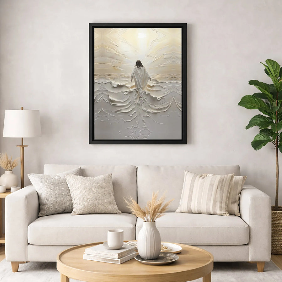 Jesus Walking On Water Canvas Print | Textured 3D Style Religious Wall Art | Premium Fade-Resistant Gallery Wrap | Spiritual Home Decor Gift