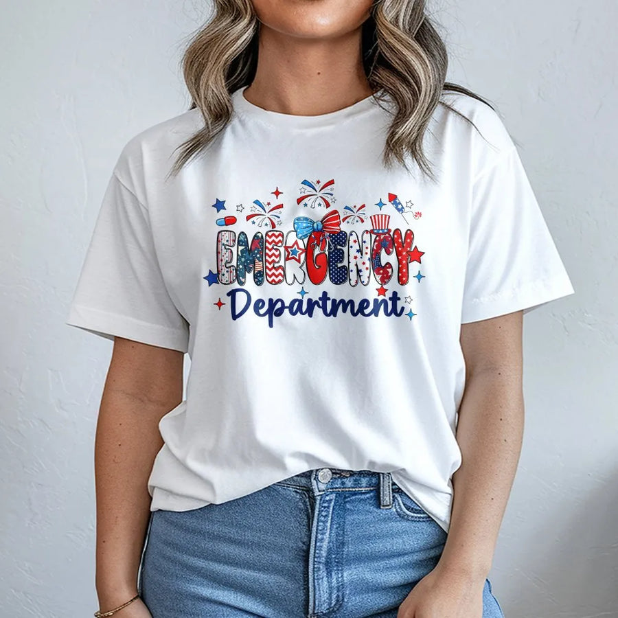 Emergency Department 4th of July Shirt | Patriotic ER Nurse Graphic Tee | Soft Cotton Unisex T-Shirt | Independence Day Gift for Hospital Staff