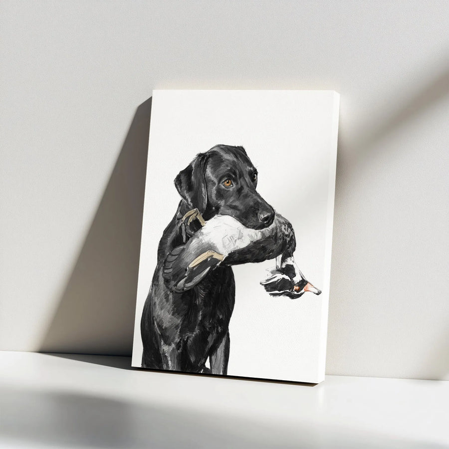 Black Labrador Retriever Canvas Art | Hunting Dog With Duck Sketch | 1.25 Inch Gallery Wrap | Premium Wildlife Wall Decor For Hunters