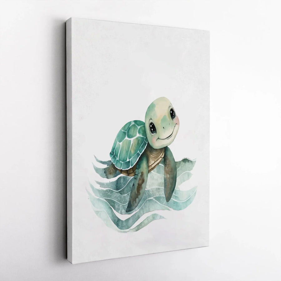 Baby Sea Turtle Canvas Art | Watercolor Ocean Animal Nursery Decor | Premium Fade-Resistant Print | Cute Coastal Wall Art for Kids Room