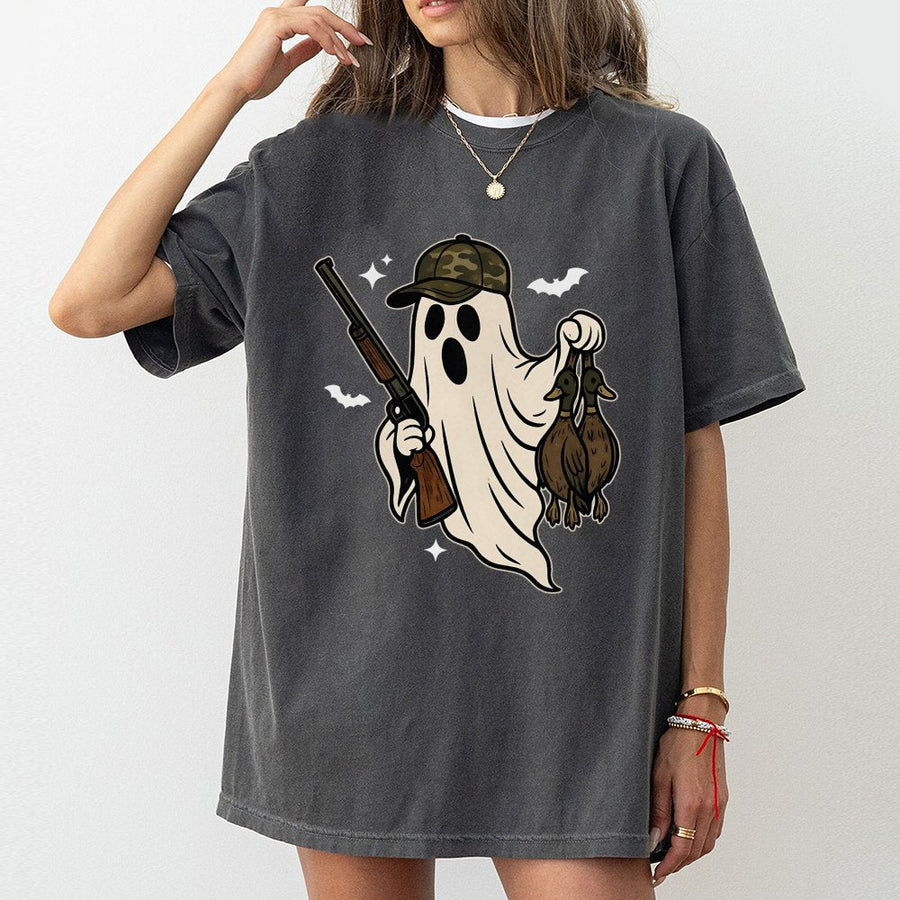 Ghost Duck Hunting T-Shirt | Funny Spooky Camo Hunter Graphic | Premium Cotton Unisex Tee | Halloween Gift for Hunters and Outdoorsmen