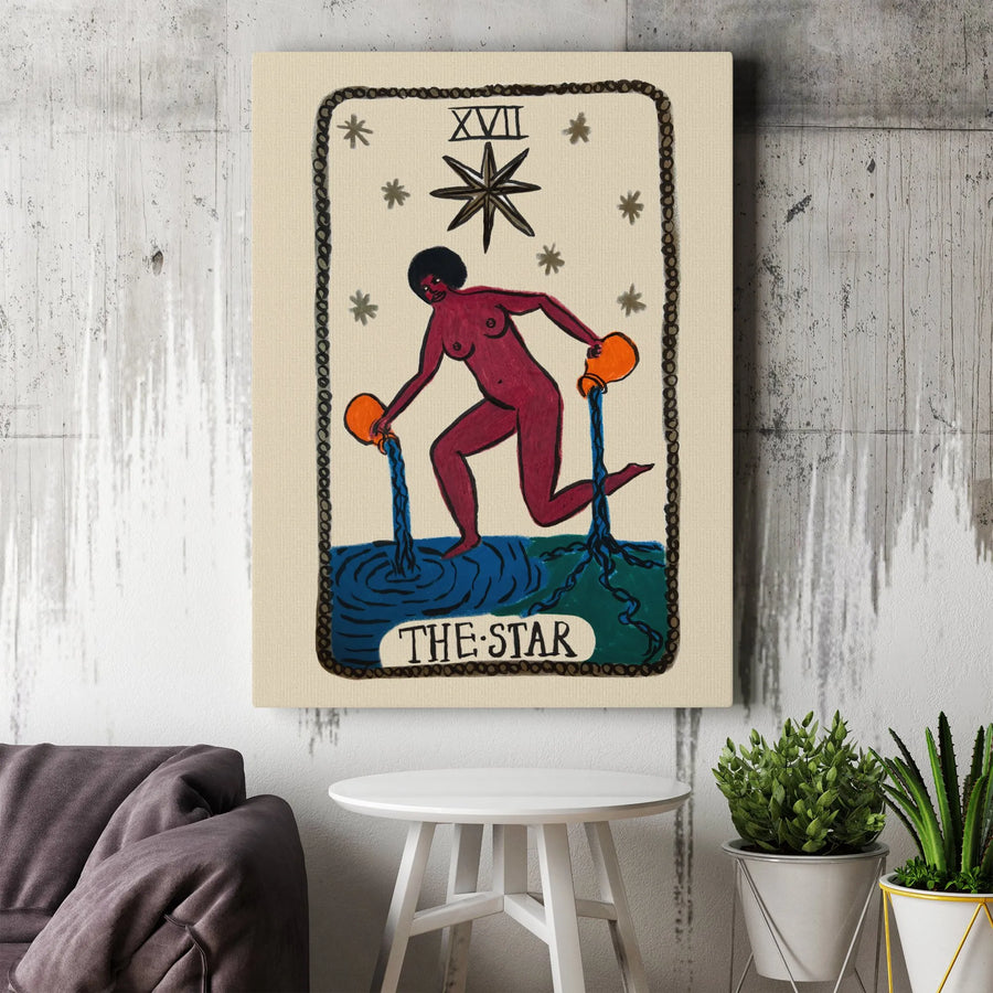 The Star Tarot Card Canvas Art | Black Woman Spiritual Wall Decor | Premium Fade-Resistant Print | Aesthetic Boho Gift for Her