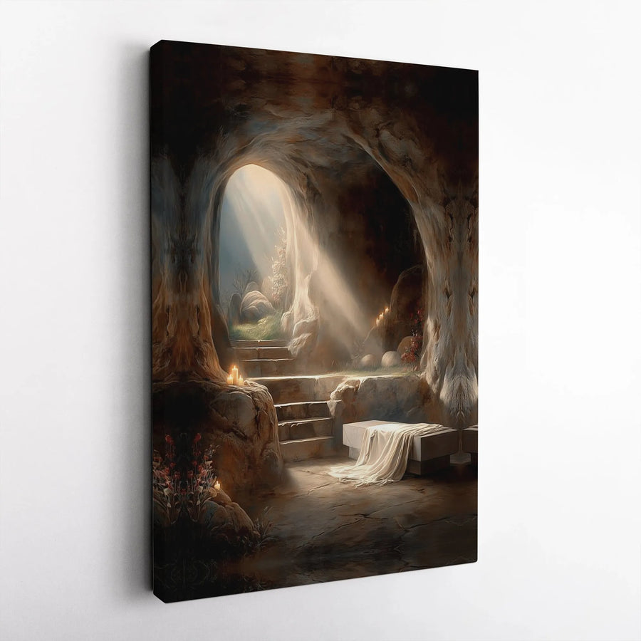 Empty Tomb Canvas Wall Art | He Is Risen Painting Print | Premium Christian Wall Decor | Inspirational Gift for Easter