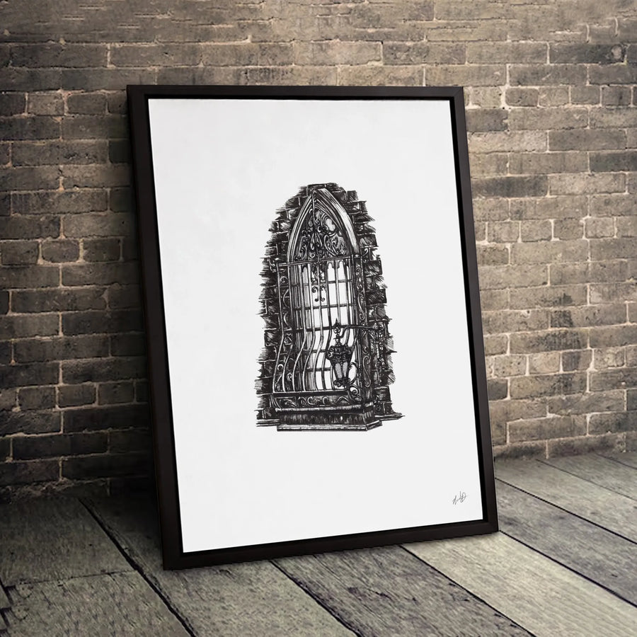 Gothic Arched Window Canvas Wall Art | Ornate Iron Grillwork Sketch | Gallery-Quality 1.25 inch Thick Print | Dark Academia Home Decor Gift