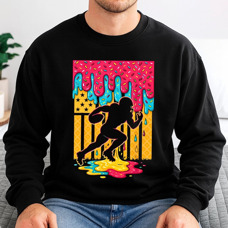 Football Player Sweatshirt | American Flag Ice Cream Drip Graphic | Premium Cotton Blend | Gift for Football Fans and Players