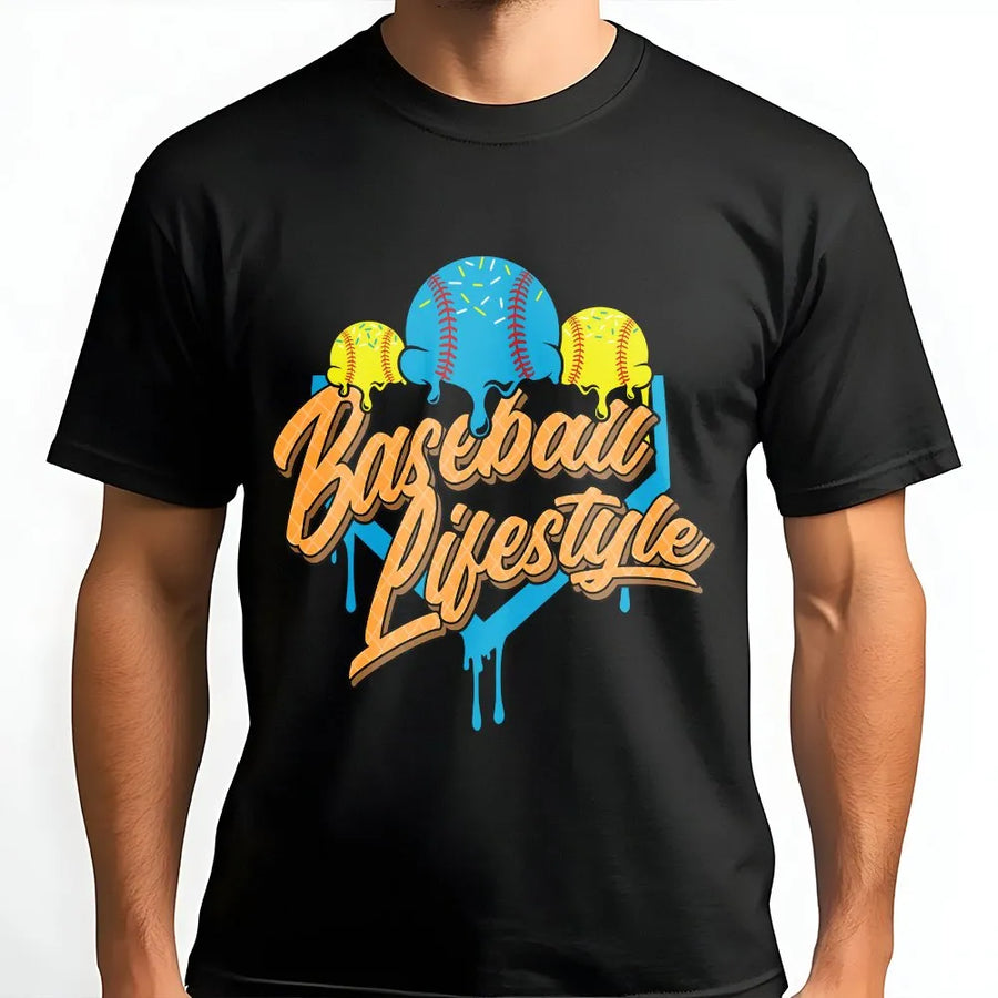 Baseball Lifestyle T-Shirt | Ice Cream Drip Graphic Sweatshirt | Soft Cotton Blend Pullover | Gift for Baseball Player and Fan