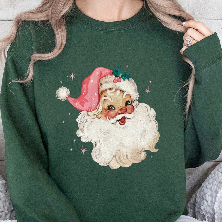 Pink Santa Sweatshirt | Retro Christmas Holiday Graphic | Soft Cotton Blend Unisex Pullover | Festive Gift For Her