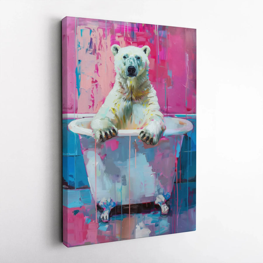 Polar Bear Wall Art | Abstract Bathtub Painting | Premium Gallery-Wrapped Canvas | Whimsical Animal Home Decor Gift