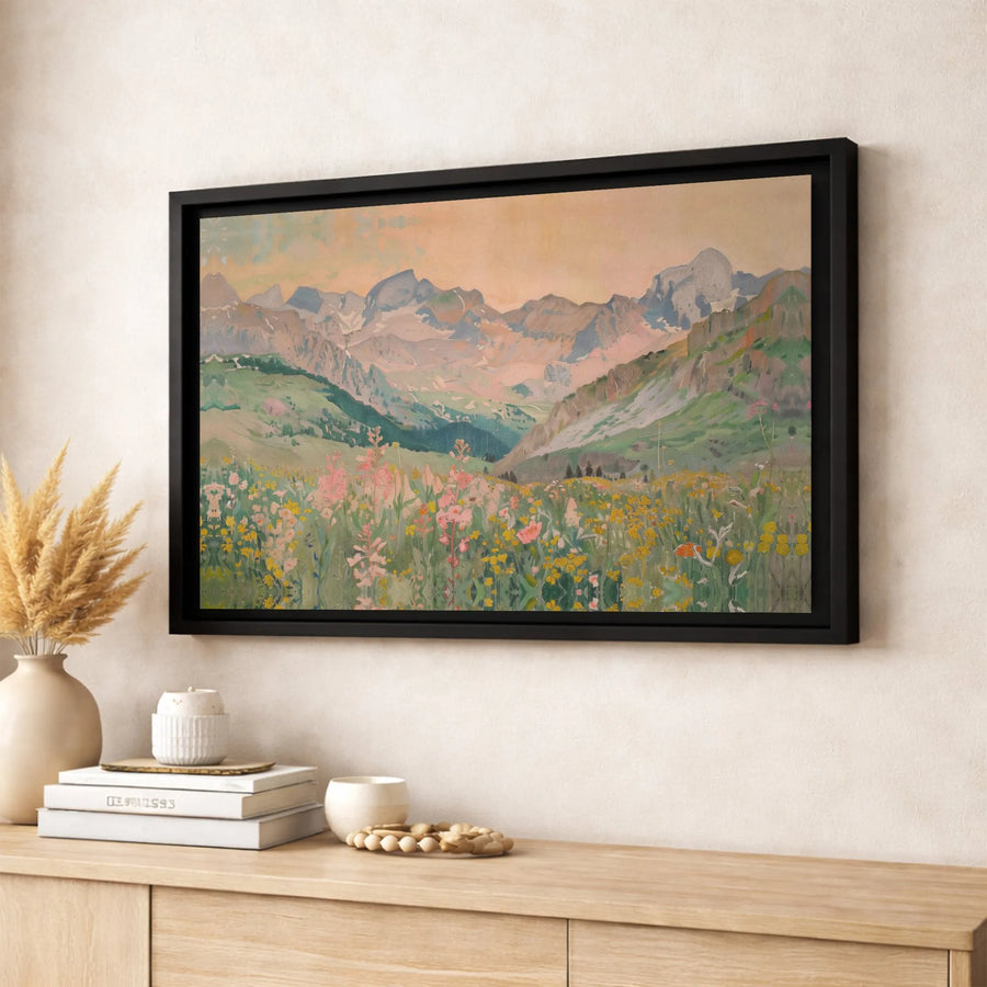 Mountain Landscape Wall Art | Impressionist Wildflower Meadow Canvas | Premium Fade-Resistant Print | Gallery Quality Home Decor